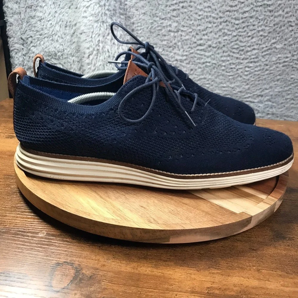 Cole Haan OriginalGrand Stitchlite Wingtip Oxford Mens 12M Blue Knit‎ Sneaker
